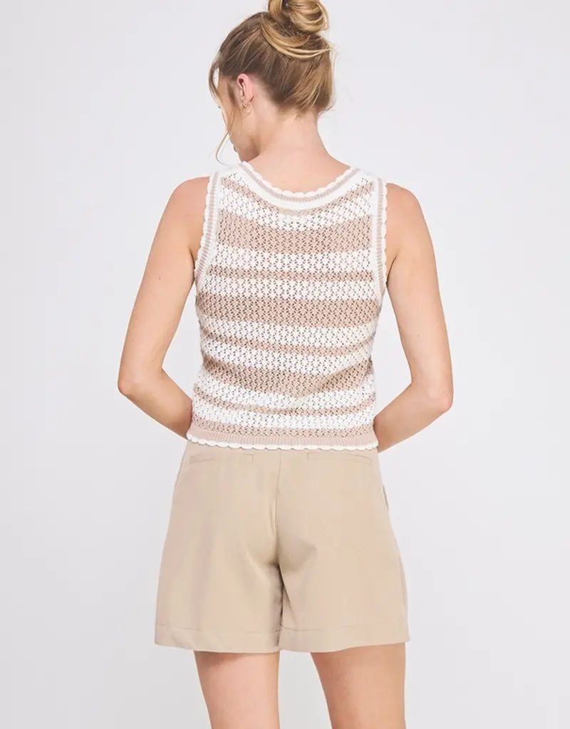 Striped Crochet Knit Tank with Scallop Edges