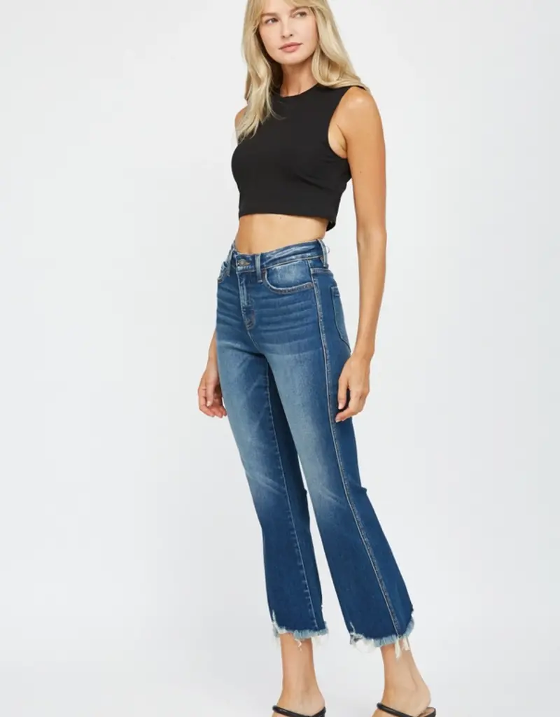 High Rise Crop Flare w/ Uneven Hem