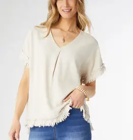 River Flowy Short Sleeve Top with Fringe