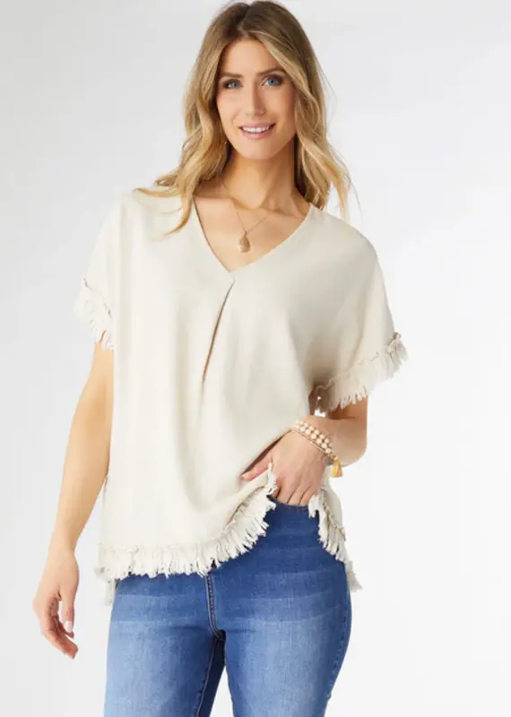 River Flowy Short Sleeve Top with Fringe