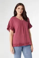 River Flowy Short Sleeve Top with Fringe
