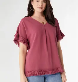 River Flowy Short Sleeve Top with Fringe