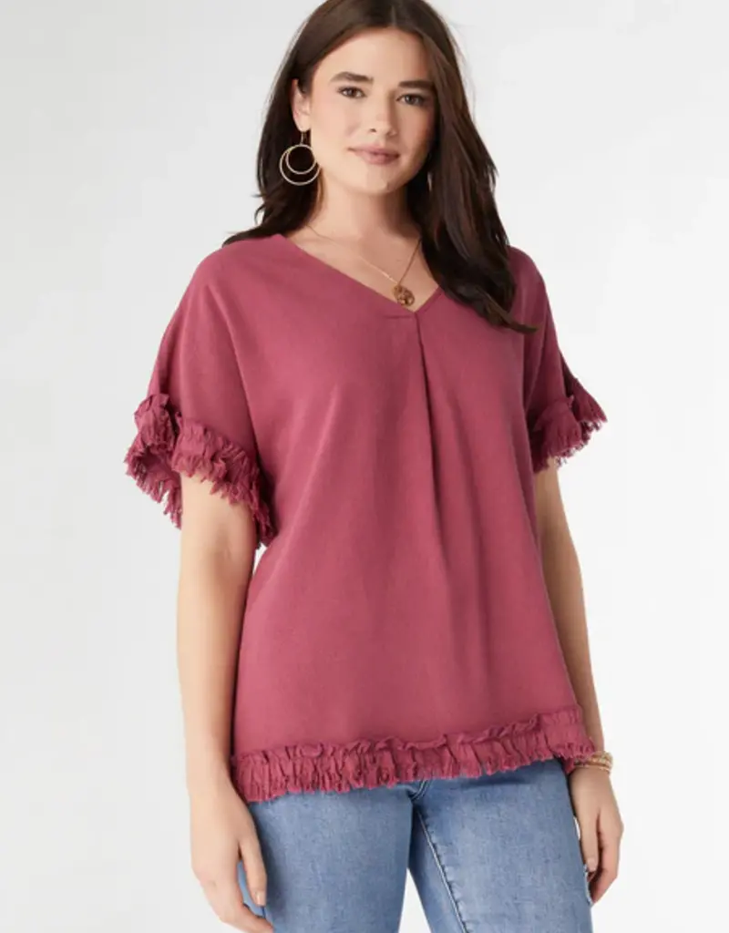 River Flowy Short Sleeve Top with Fringe