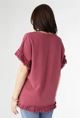 River Flowy Short Sleeve Top with Fringe