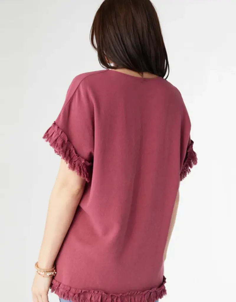 River Flowy Short Sleeve Top with Fringe