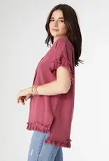 River Flowy Short Sleeve Top with Fringe