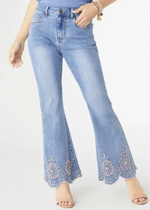 Everstretch Flare w/ Hand Bead Embroidered Scalloped Bottom