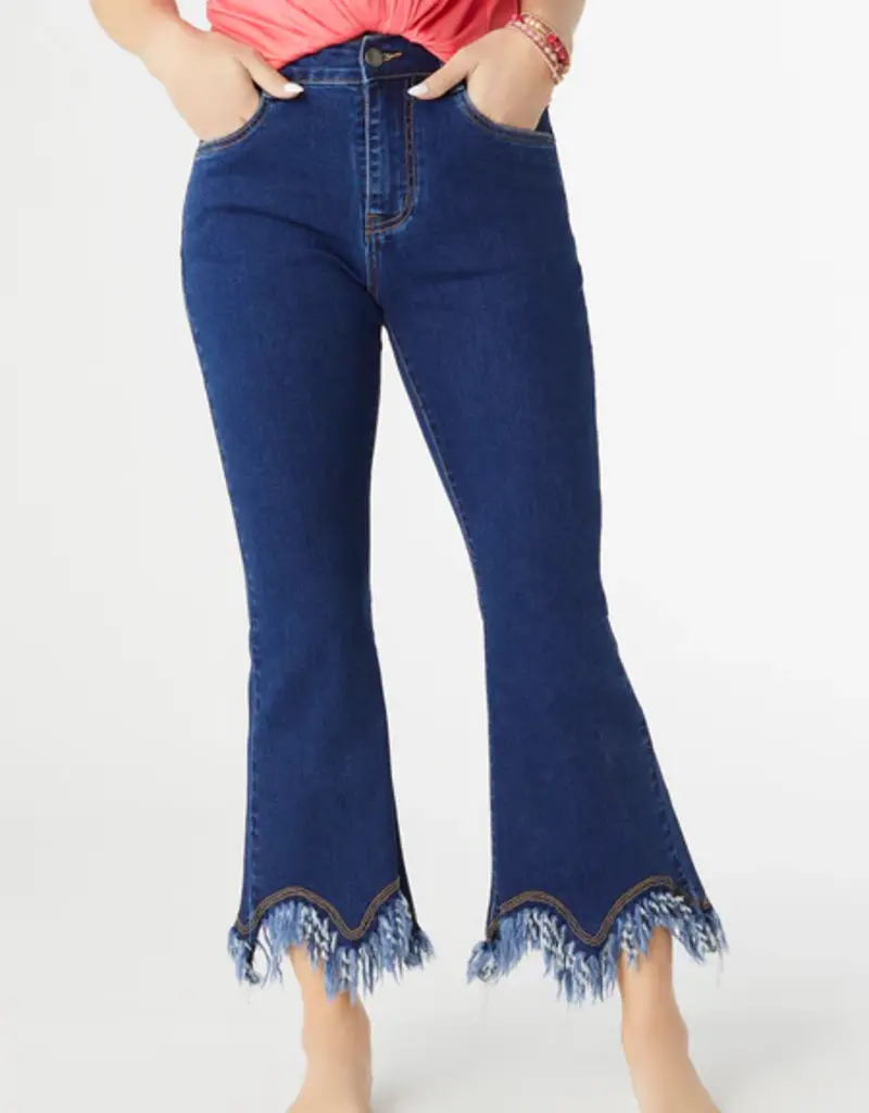 Everstretch Flare Crop with Scalloped Bottom Fringe