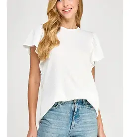 Rib Knit Flutter Sleeve Top