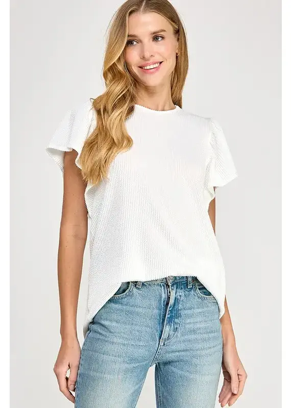 Rib Knit Flutter Sleeve Top