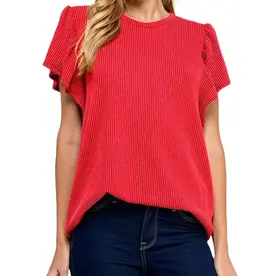 Rib Knit Flutter Sleeve Top
