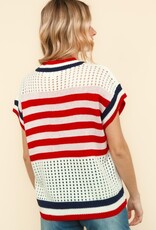 Patriotic Star And Stripe Netted Sweater Top