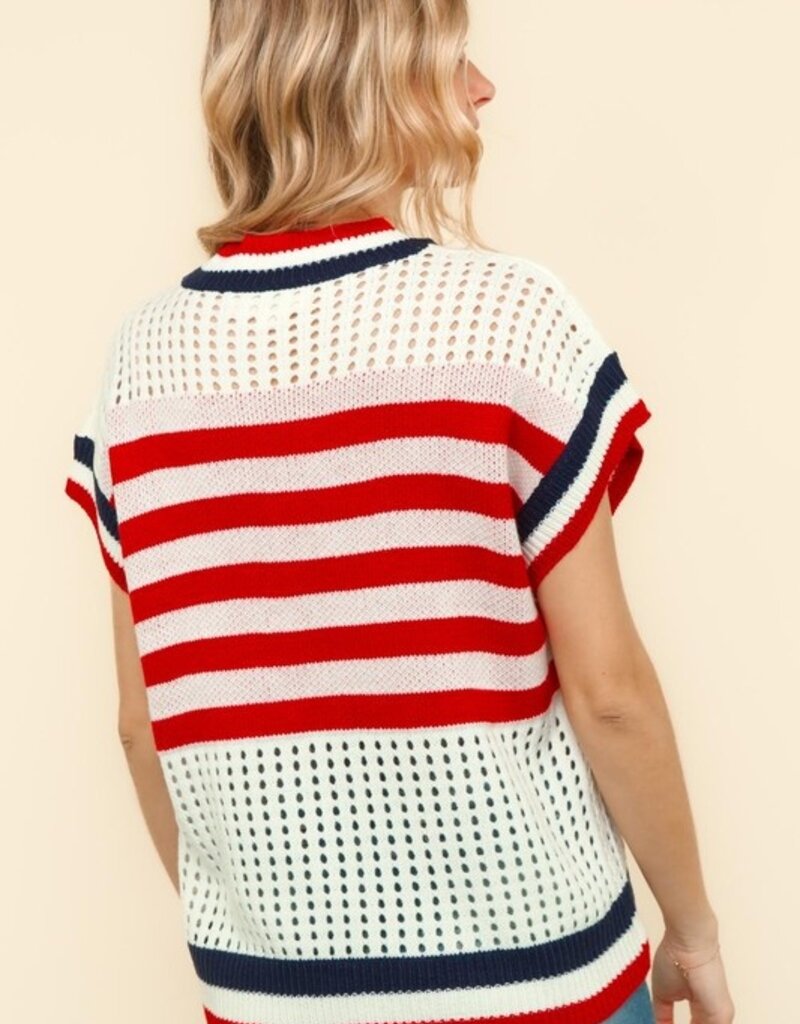 Patriotic Star And Stripe Netted Sweater Top