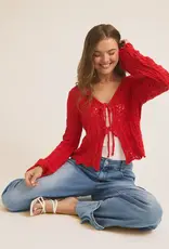 Open Knit Cardigan With Front Tie Bell Sleeve
