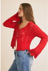 Open Knit Cardigan With Front Tie Bell Sleeve