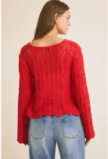 Open Knit Cardigan With Front Tie Bell Sleeve