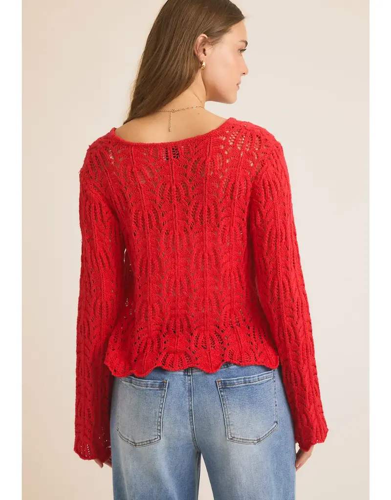 Open Knit Cardigan With Front Tie Bell Sleeve