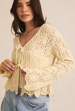 Open Knit Cardigan With Front Tie Bell Sleeve