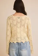 Open Knit Cardigan With Front Tie Bell Sleeve
