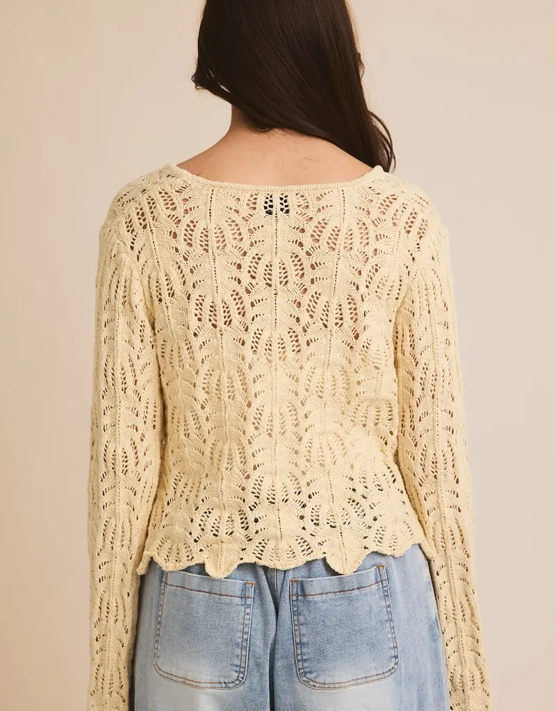 Open Knit Cardigan With Front Tie Bell Sleeve