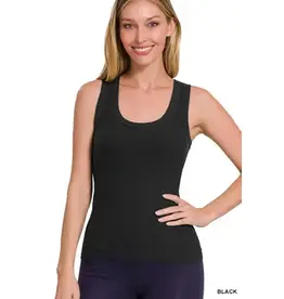 Ribbed Scoop Neck Tank Top - Colors: Black-Lt Mocha-Sand Beige- Off White-Hot Pink-Ruby