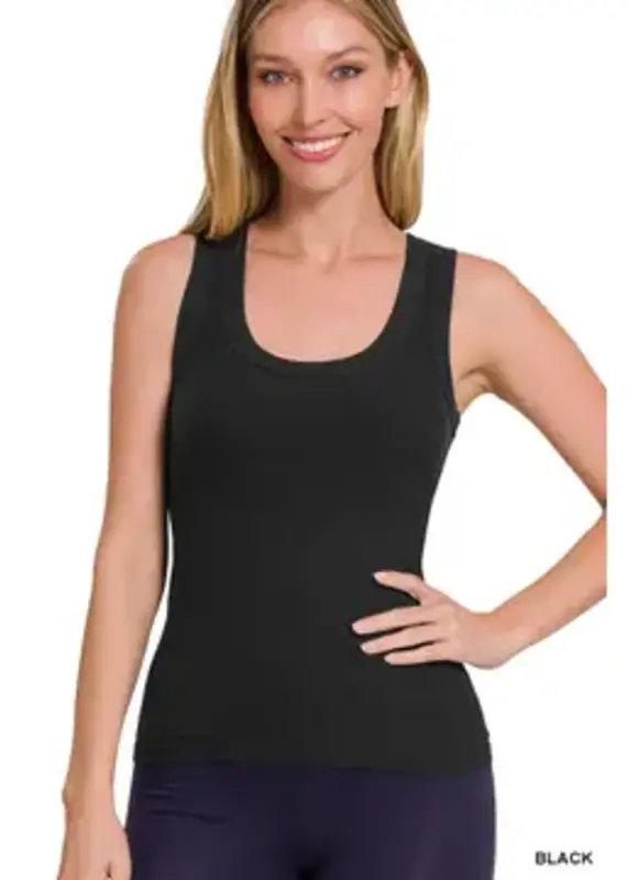 Ribbed Scoop Neck Tank Top - Colors: Black-Lt Mocha-Sand Beige- Off White-Hot Pink-Ruby