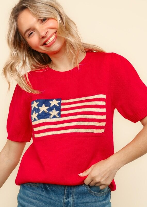 Patriotic Flag Sweater w/ Bubble Sleeves