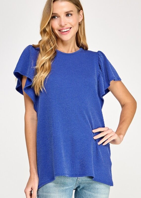 Rib Knit Flutter Sleeve Top