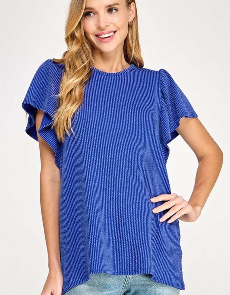 Rib Knit Flutter Sleeve Top