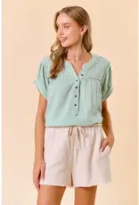 Gauze Short Sleeve Henley Top