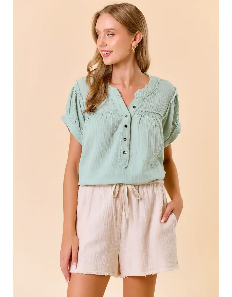 Gauze Short Sleeve Henley Top
