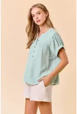 Gauze Short Sleeve Henley Top