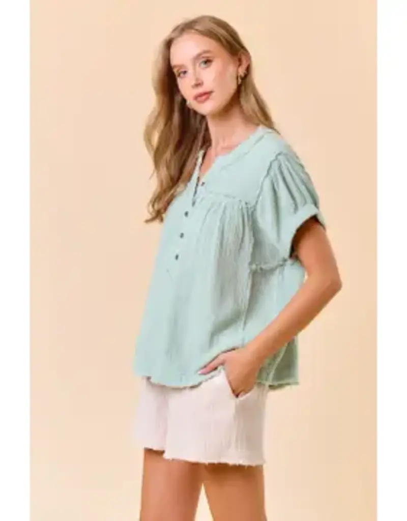 Gauze Short Sleeve Henley Top