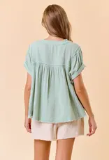 Gauze Short Sleeve Henley Top