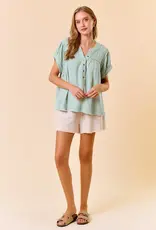 Gauze Short Sleeve Henley Top