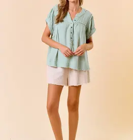 Gauze Short Sleeve Henley Top