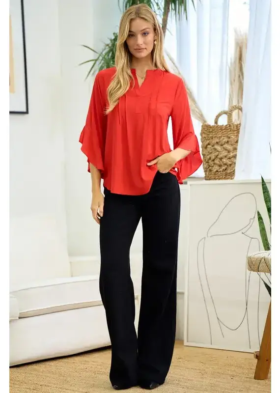 Ruffleed Open Sleeve Top