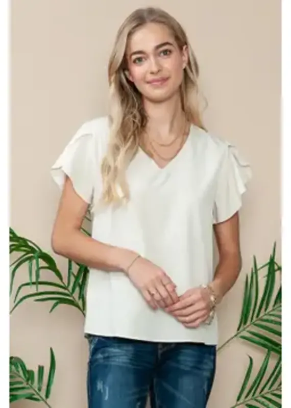 V-Neck Top with Tulip Sleeves