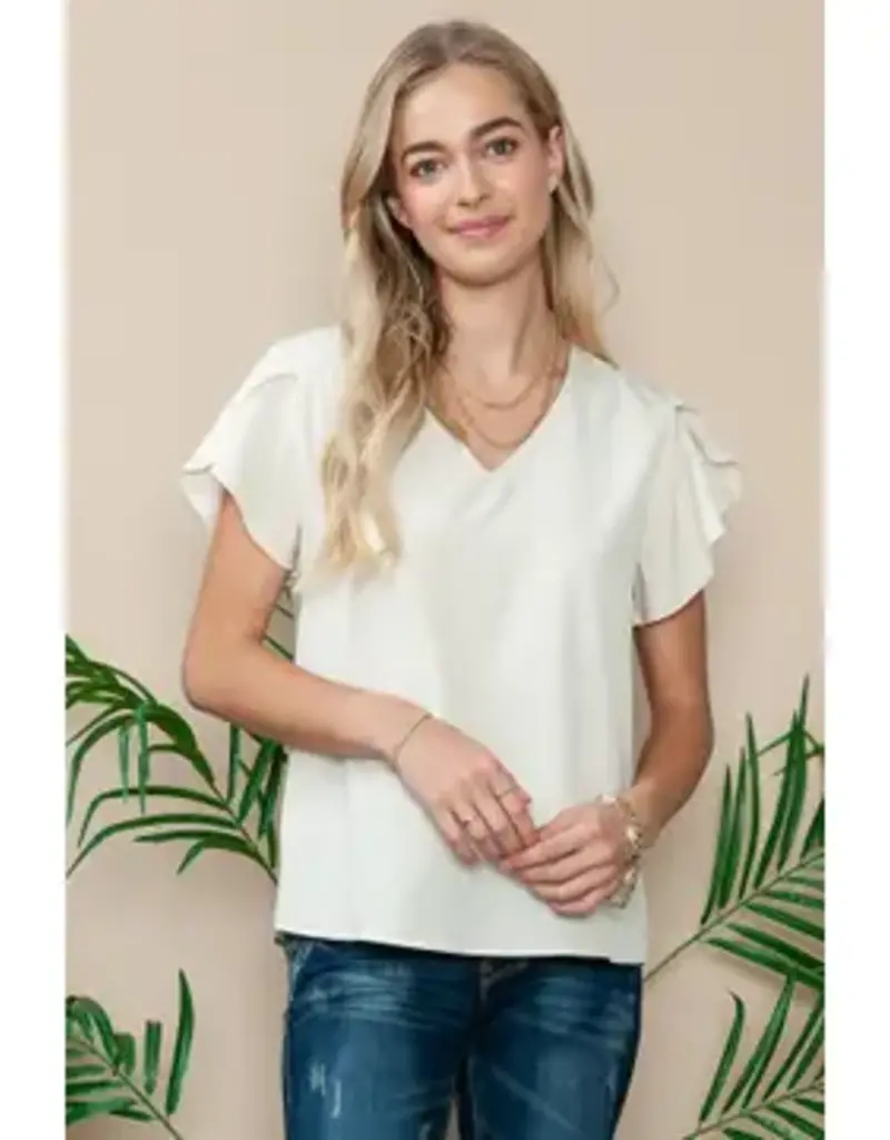 V-Neck Top with Tulip Sleeves