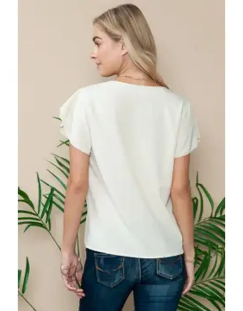 V-Neck Top with Tulip Sleeves