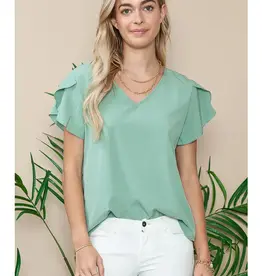 V-Neck Top with Tulip Sleeves