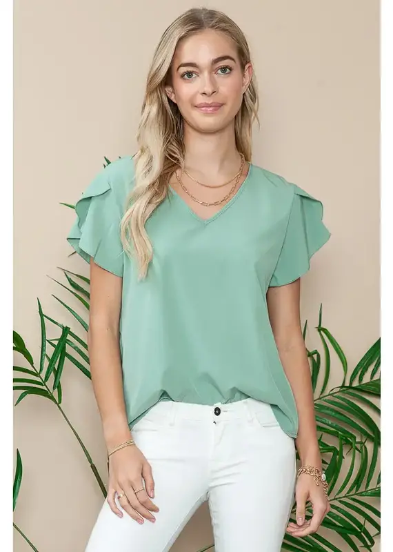 V-Neck Top with Tulip Sleeves