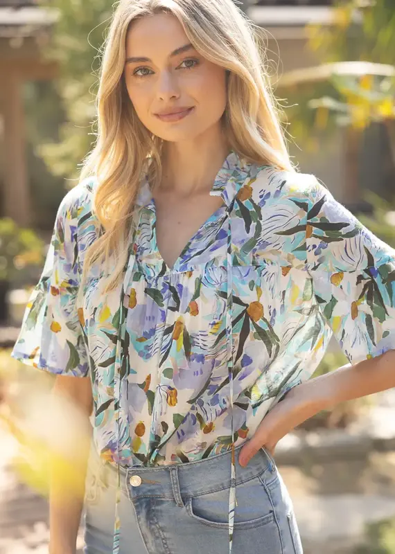 Tie Front Floral Print Top