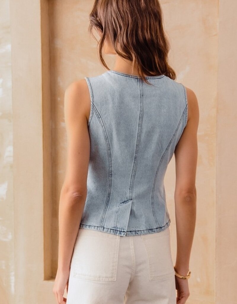 Slim Fit Button Front Denim Vest Top