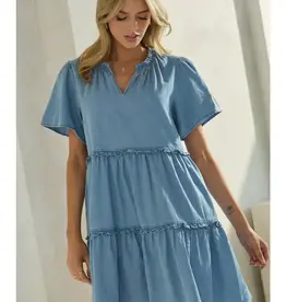 Washed Denim Babydoll Dress