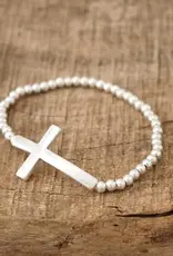 Cross Stretchy Bracelet -  Worn Silver