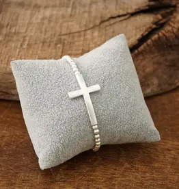 Cross Stretchy Bracelet -  Worn Silver