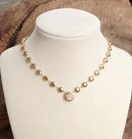 Clear Crystal Bezel Pendant Dot Chain Neckline Necklace