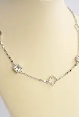 Clover Station Dainty Short Necklace with Crystals - Gold