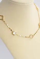 Clover Station Dainty Short Necklace with Crystals - Gold